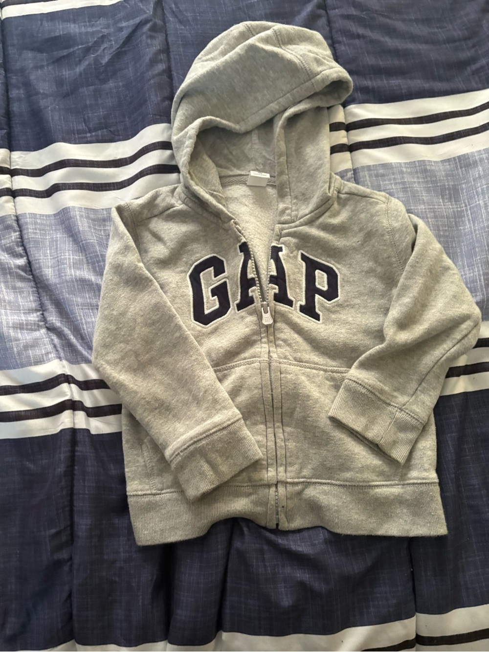 GAP Light Gray Hooded Zip Sweatshirt with Navy Logo